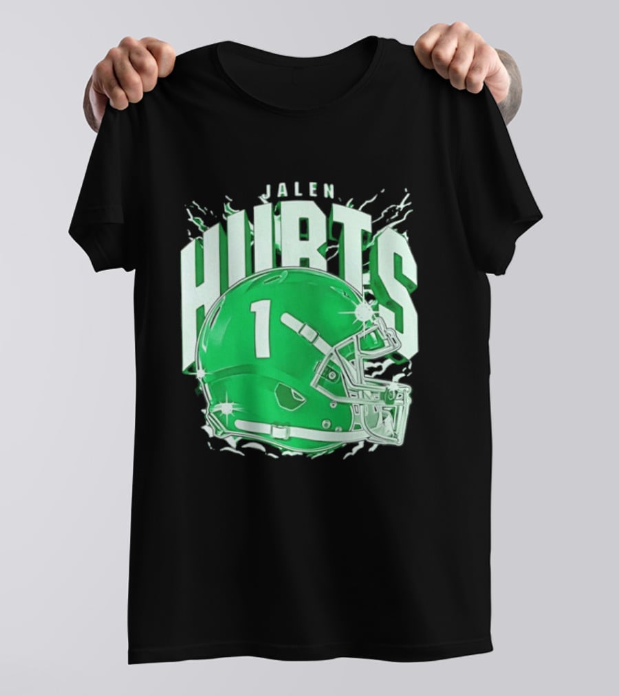 Jalen Hurts 1 Philadelphia Eagles Green Helmet Football T-Shirt