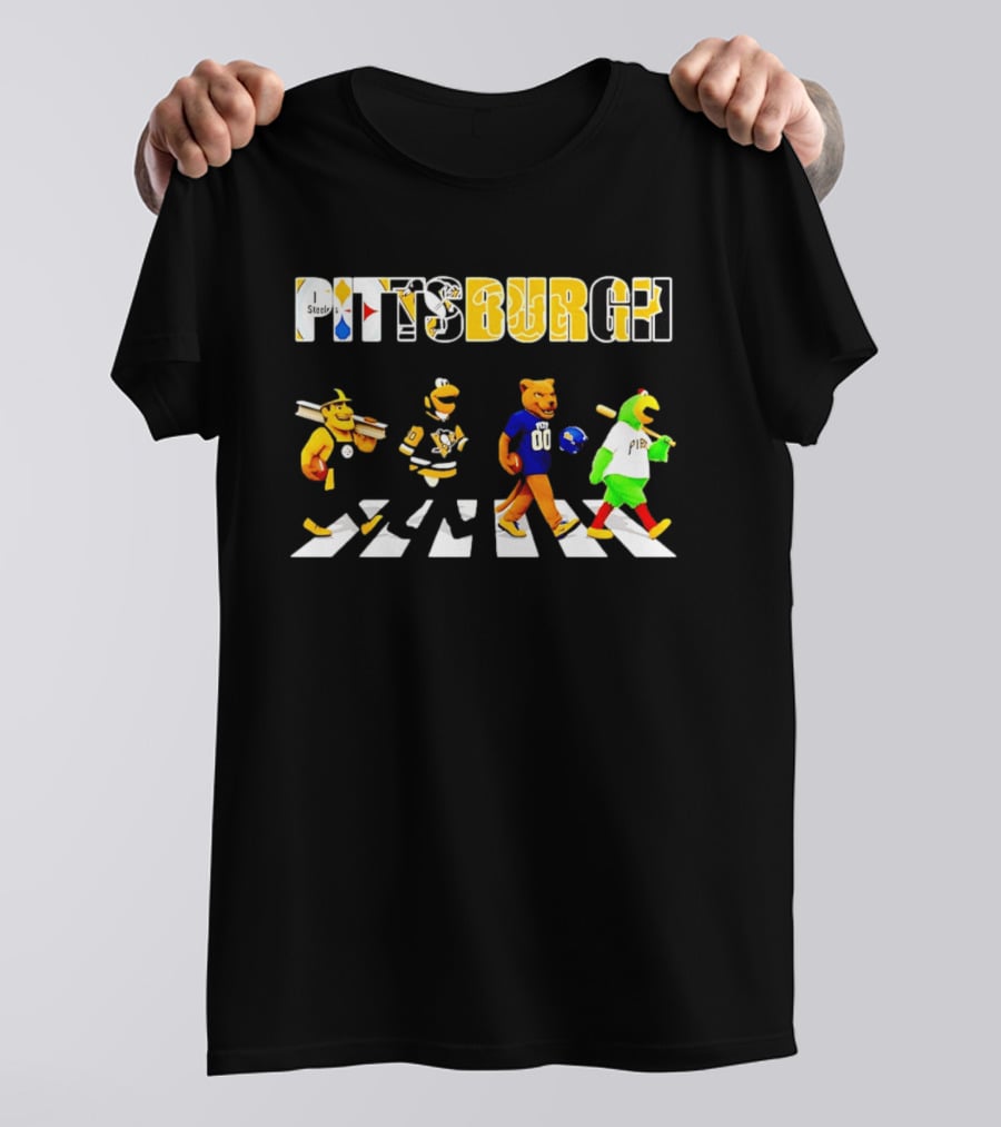 Pittsburgh Steelers Penguins Pitt Panthers Pirates Characters Abbey Road Walk T-Shirt