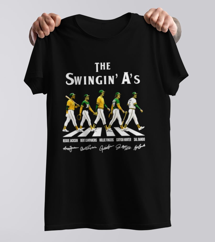 The Swingin' A's Baseball Jackson Campaneris Fingers Hunter Bando Abbey Road Signatures T-Shirt