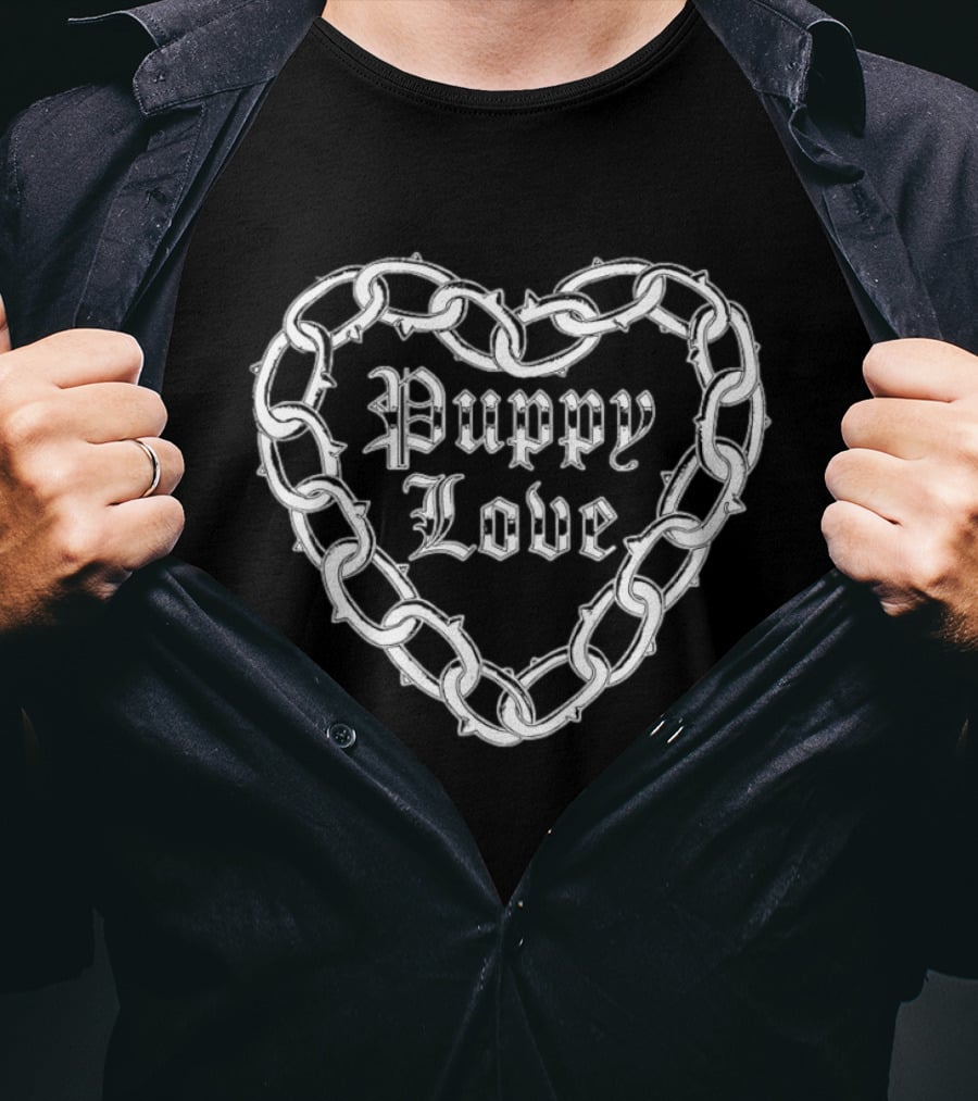 Puppy Love Heart Chain Gothic Aesthetic Silver Chain T-Shirt