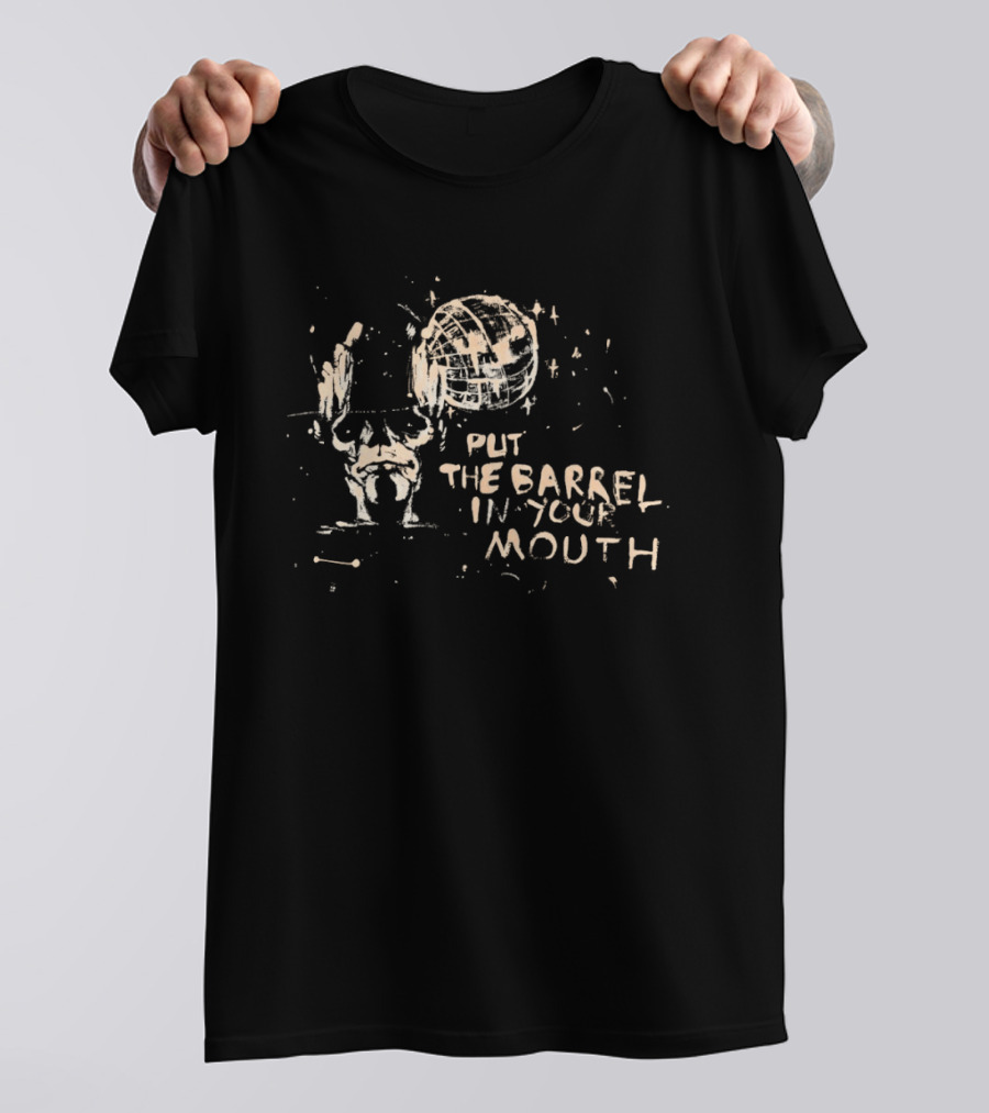 Put The Barrel In Your Mouth Distressed Baseball Skeleton T-Shirt