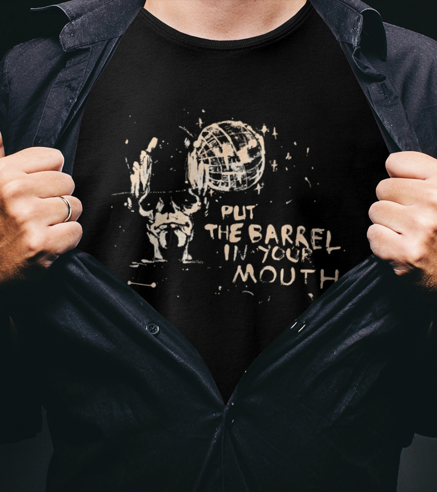 Put The Barrel In Your Mouth Distressed Baseball Skeleton T-Shirt