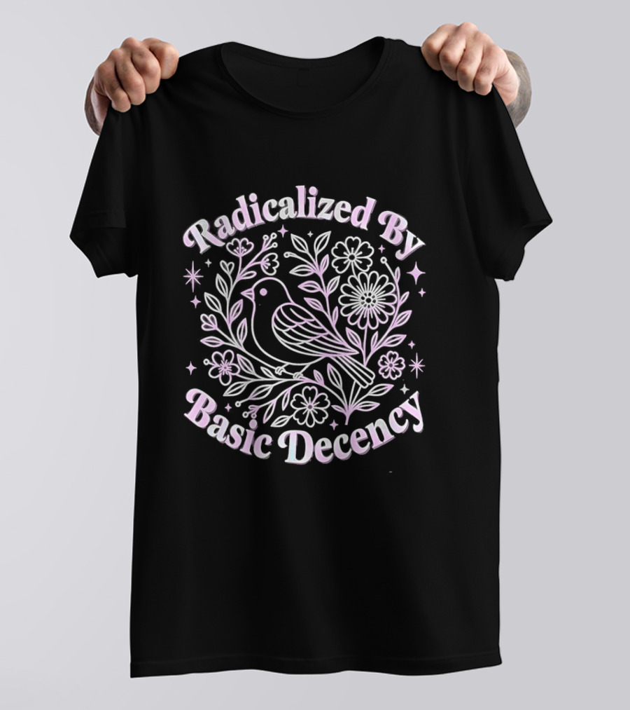 Radicalized By Basic Decency Bird Floral Motif T-Shirt