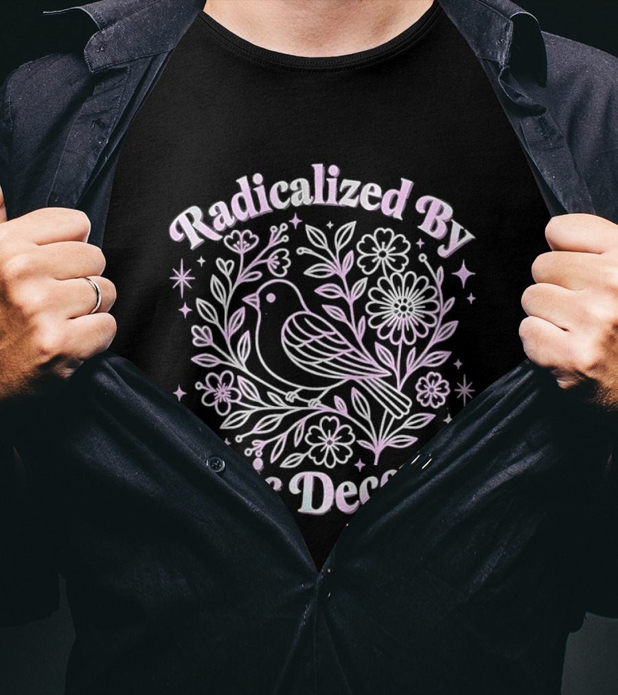 Radicalized By Basic Decency Bird Floral Motif T-Shirt
