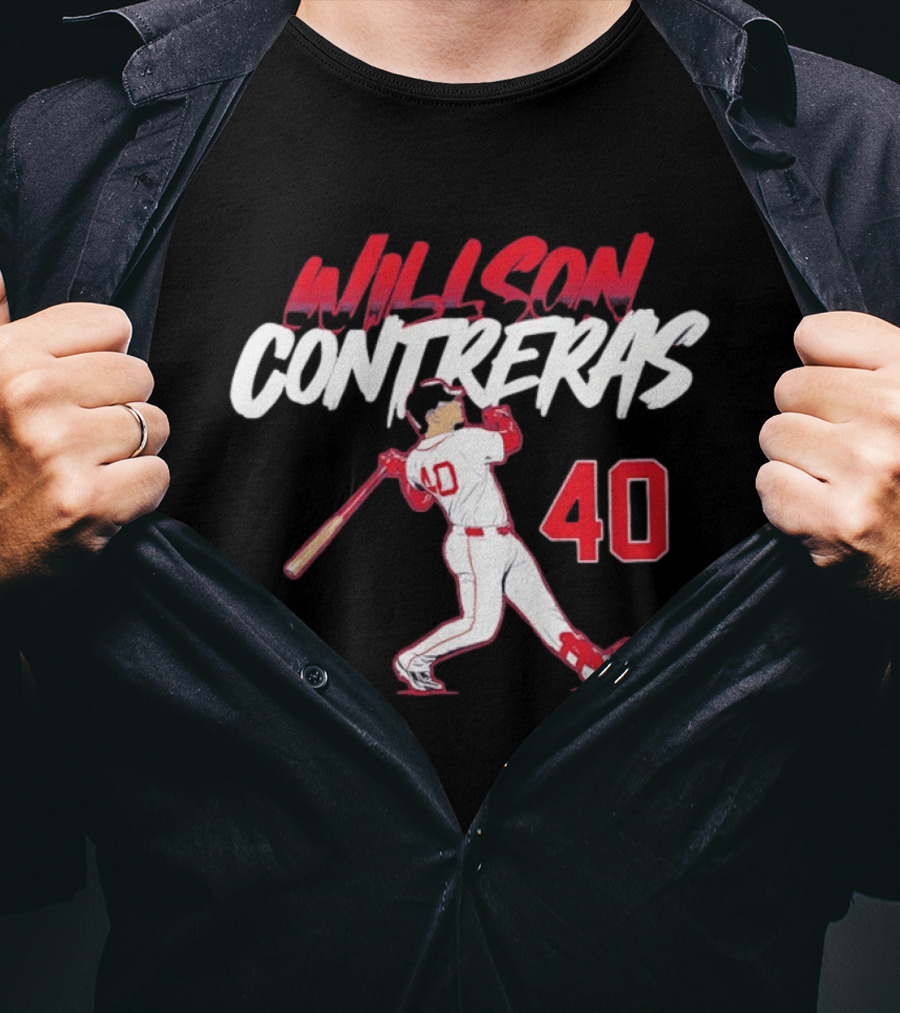 Willson Contreras 40 Boston Red Sox Slugger Swing Baseball Number T-Shirt