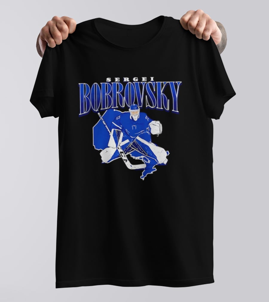 Sergei Bobrovsky Hockey Goalie Blue And White Skater T-Shirt