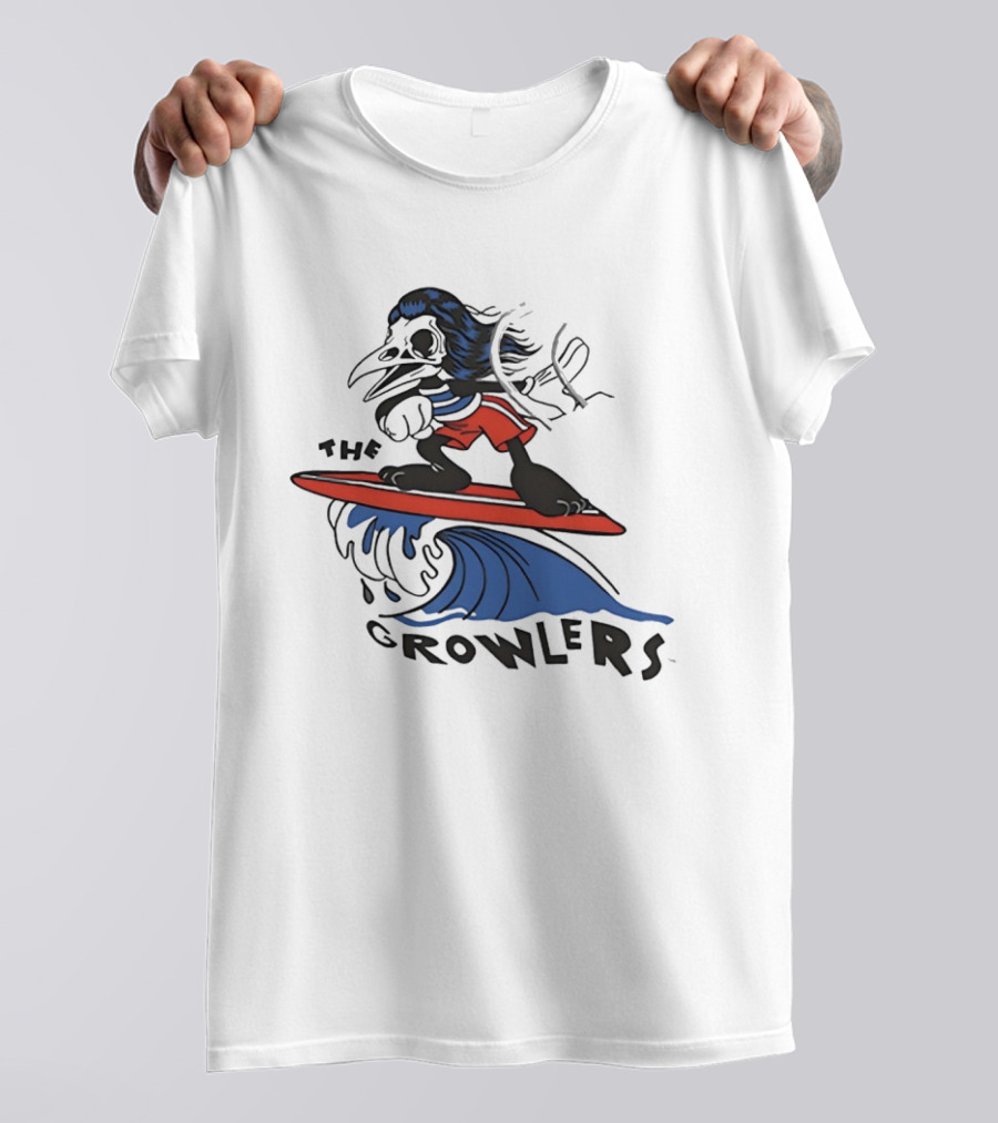 The Growlers Surfing Bird Skeleton On Wave With Red Surfboard T-Shirt