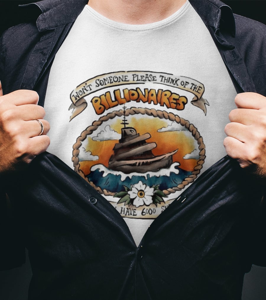 Won't Someone Please Think Of The Billionaires They Only Have 6000 Superyachts Vintage Superyacht Sunset Ocean Waves T-Shirt