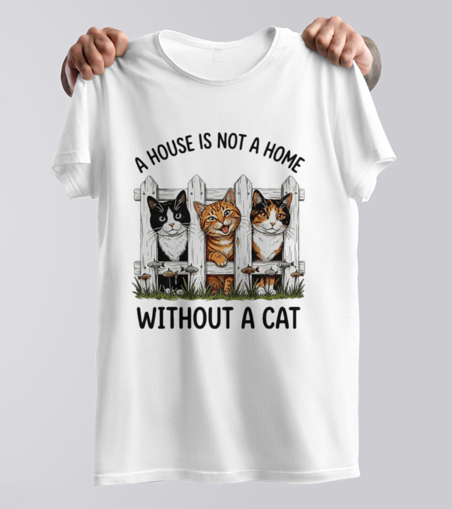 A House Is Not A Home Without A Cat Fence With Adorable Cats T-Shirt