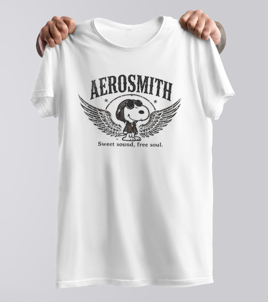 Aerosmith Peanuts Snoopy Sweet Sound Free Soul Winged T-Shirt
