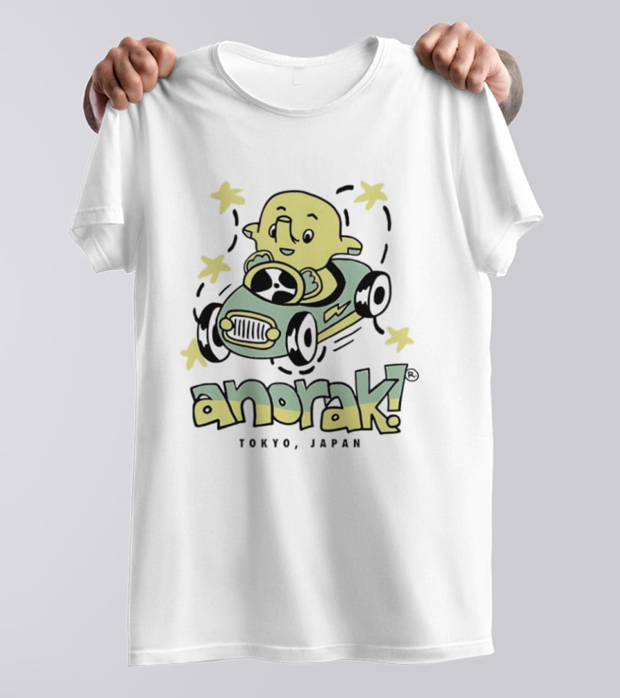 Anorak Tokyo Japan Elephant Cartoon In Car With Stars T-Shirt