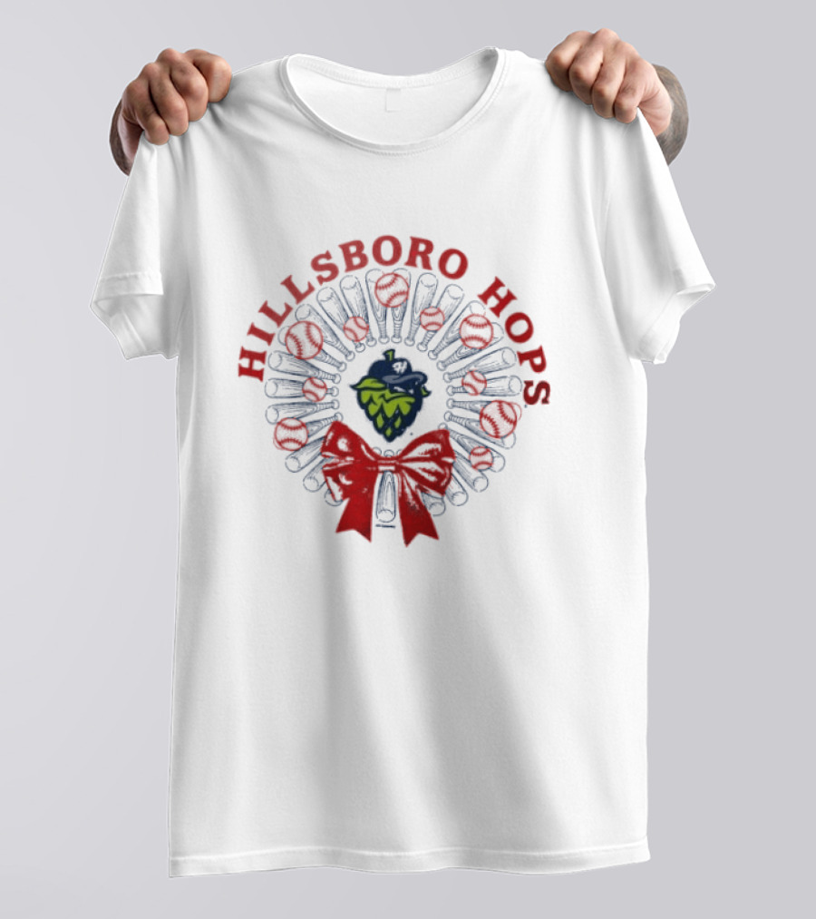Hillsboro Hops Baseball Christmas Wreath Holiday Bow T-Shirt