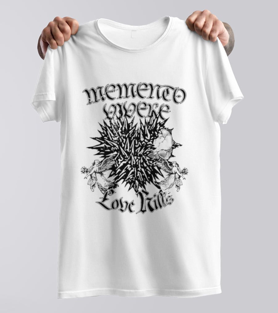 Memento Vivere Love Kills Gothic Latin Skull Flower T-Shirt