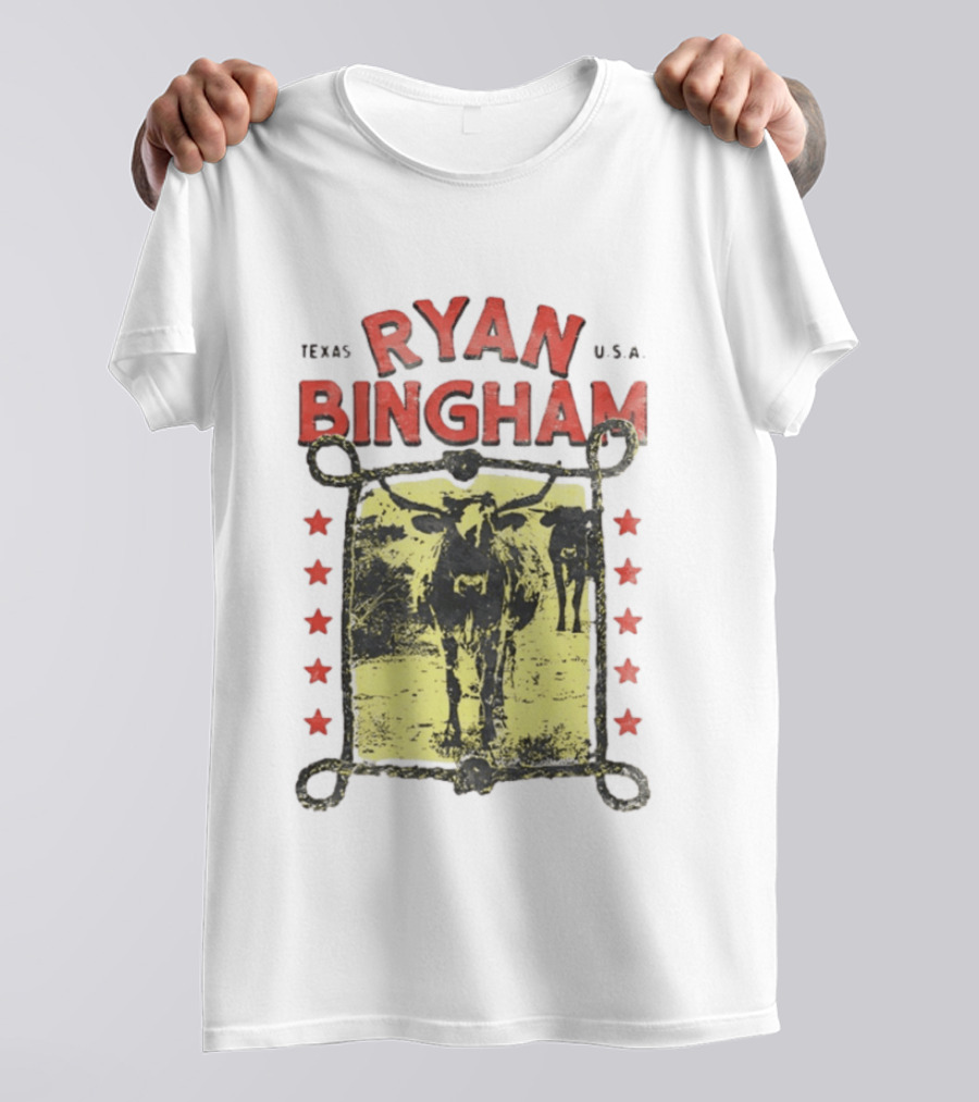 Texas Ryan Bingham Longhorn Cattle U.S.A Stars T-Shirt