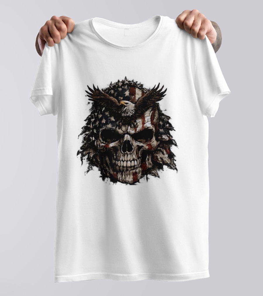 American Flag Eagle Skull USA Patriotic T-Shirt