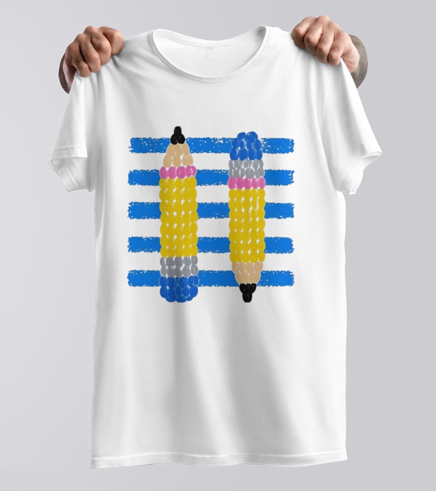 Beaded Pencils And Blue Stripes T-Shirt