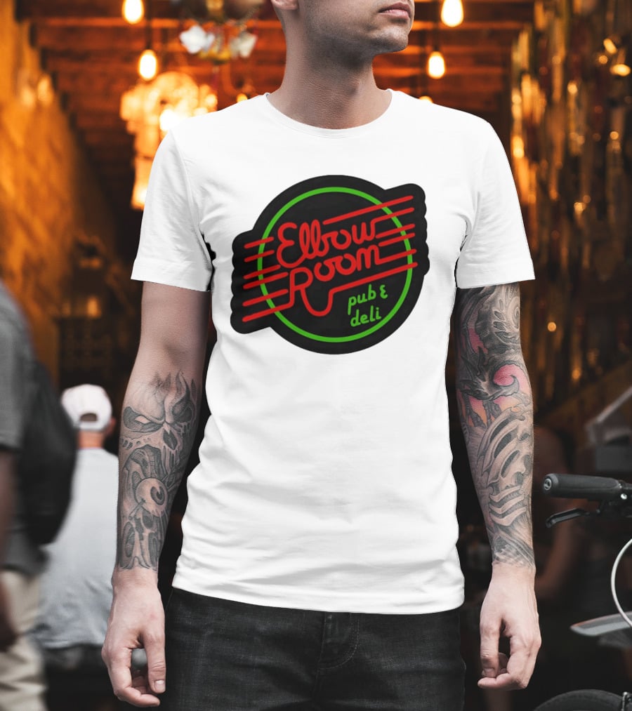 Elbow Room Pub And Deli Neon Sign Red And Green Circle T-Shirt