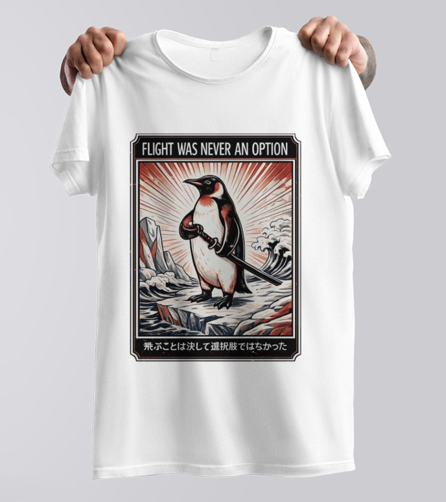 Flight Was Never An Option Penguin Samurai Sword Japanese T-Shirt