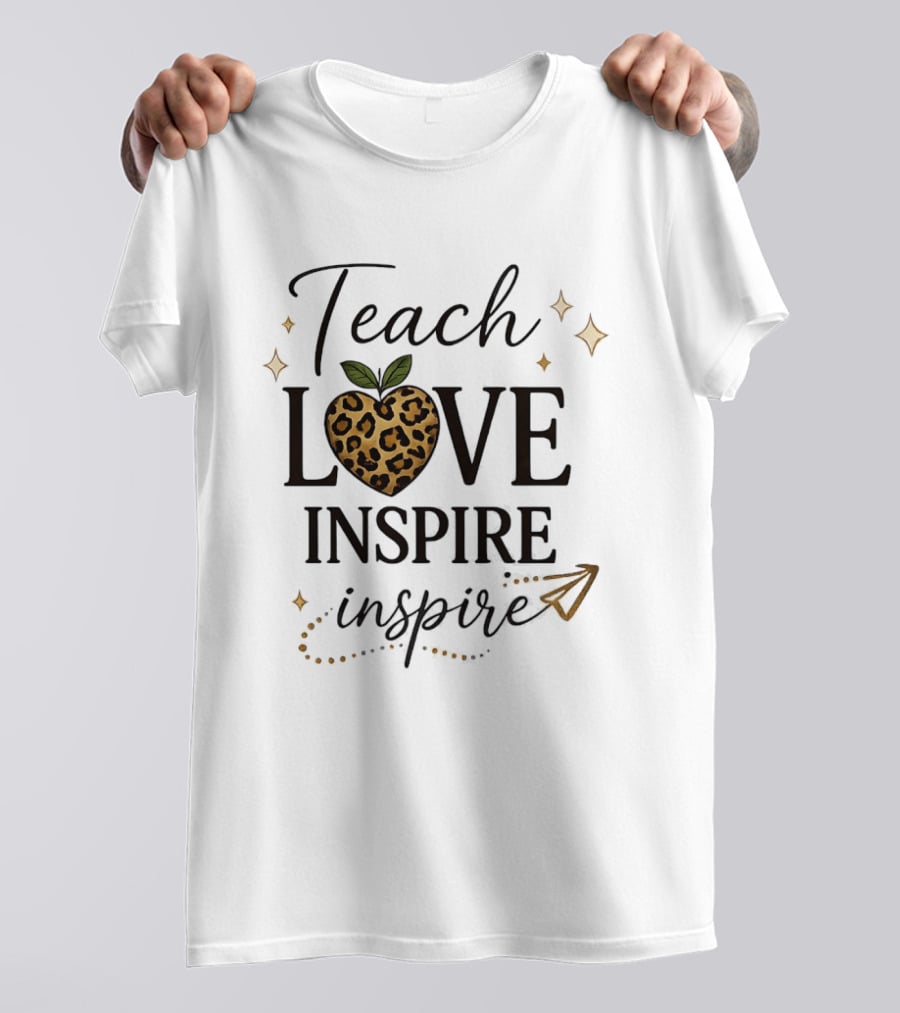 Teach Love Inspire Leopard Apple Heart Inspire T-Shirt