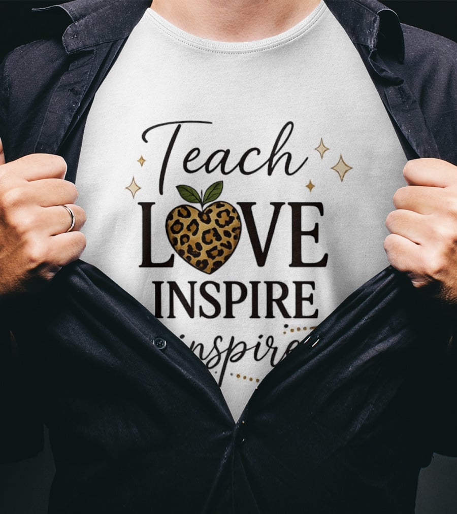 Teach Love Inspire Leopard Apple Heart Inspire T-Shirt