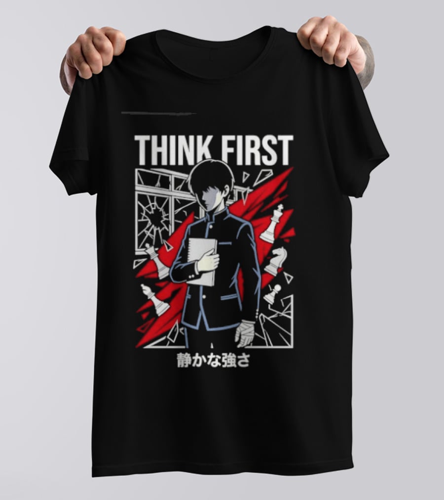 Think First Shizukana Tsuyosa Anime Chess Character With Red And White T-Shirt