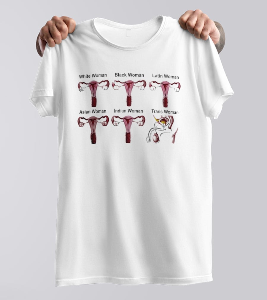 White Black Latin Asian Indian Trans Woman Anatomy Comparison T-Shirt