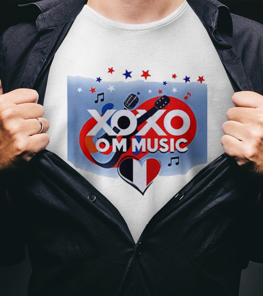 XOXO OM Music France Heart Guitar Microphone Notes Stars T-Shirt