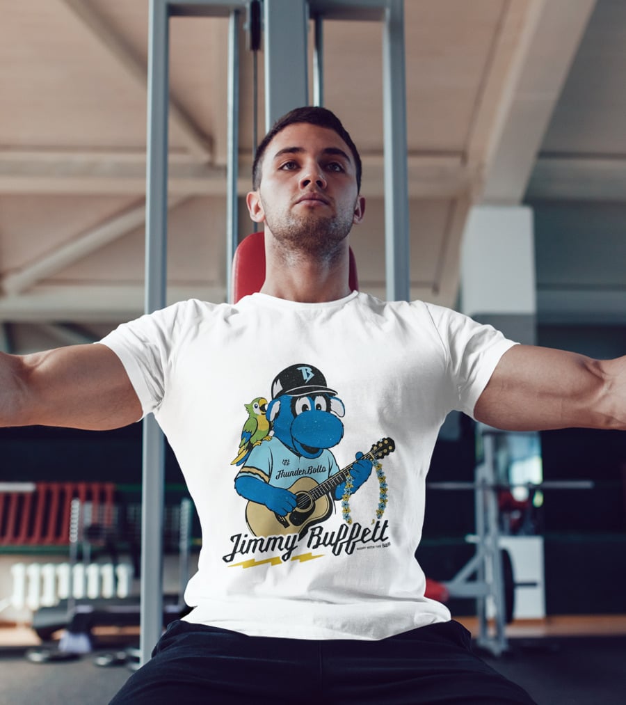 Jimmy Buffett Thunder Bolts Parrot Baseball Mascot Playing Guitar T-Shirt
