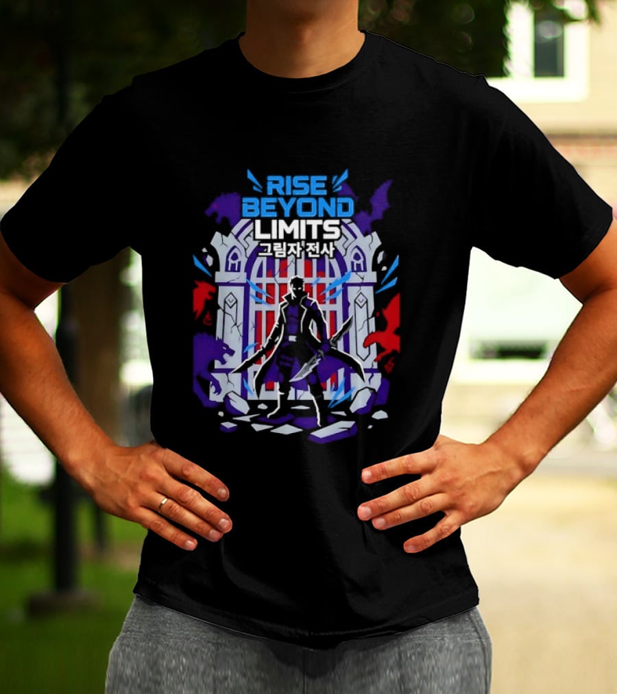 Rise Beyond Limits Shadow Warrior Fantasy Korean Text Heroic Gate Scene T-Shirt