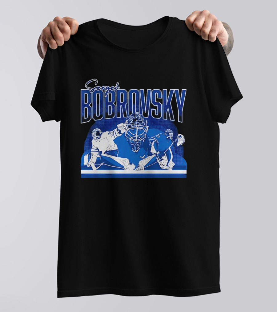 Sergei Bobrovsky Number 72 Blue And White Hockey Goalie Action Toronto Maple Leafs NHL T-Shirt