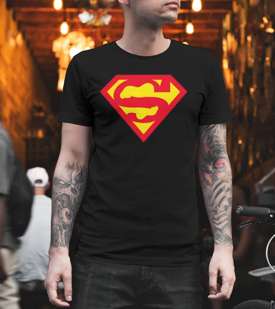 Superfeet Superman Inspired Red Yellow Emblem With Feet T-Shirt