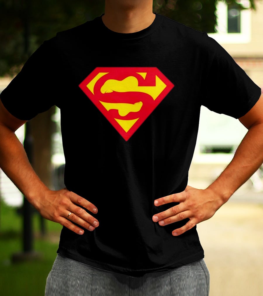 Superfeet Superman Inspired Red Yellow Emblem With Feet T-Shirt