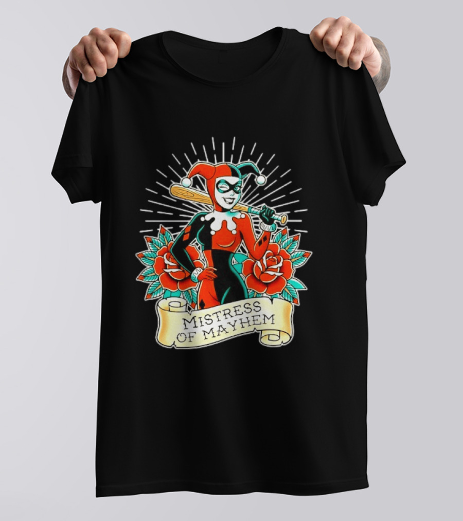Harley Quinn DC Comics Mistress Of Mayhem Roses And Bat T-Shirt