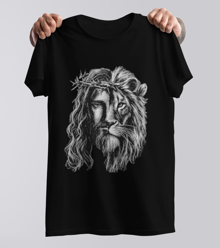 Jesus Christ Lion Crown Of Thorns Christian Symbolism T-Shirt