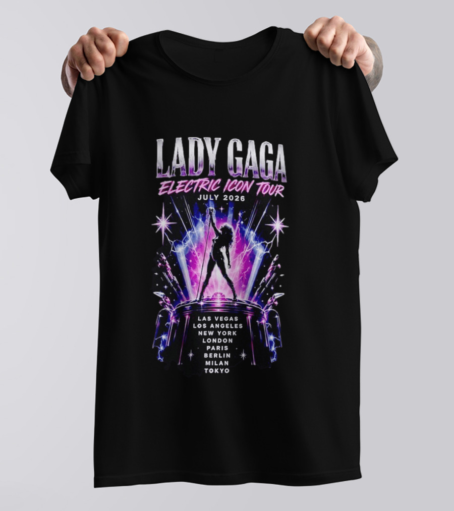 Lady Gaga Electric Icon Tour July 2026 Las Vegas Los Angeles New York London Paris Berlin Milan Tokyo T-Shirt