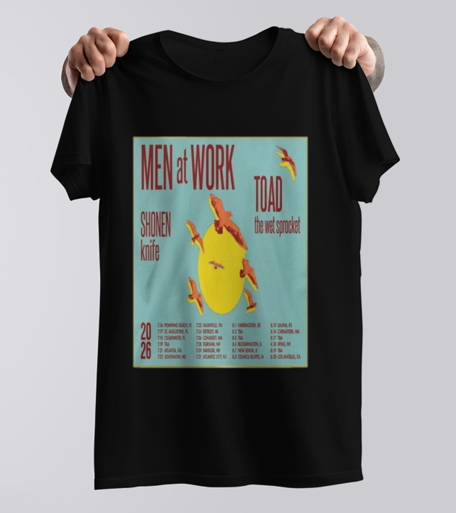 Men At Work Toad The Wet Sprocket Shonen Knife 2026 Tour Dates And Locations T-Shirt