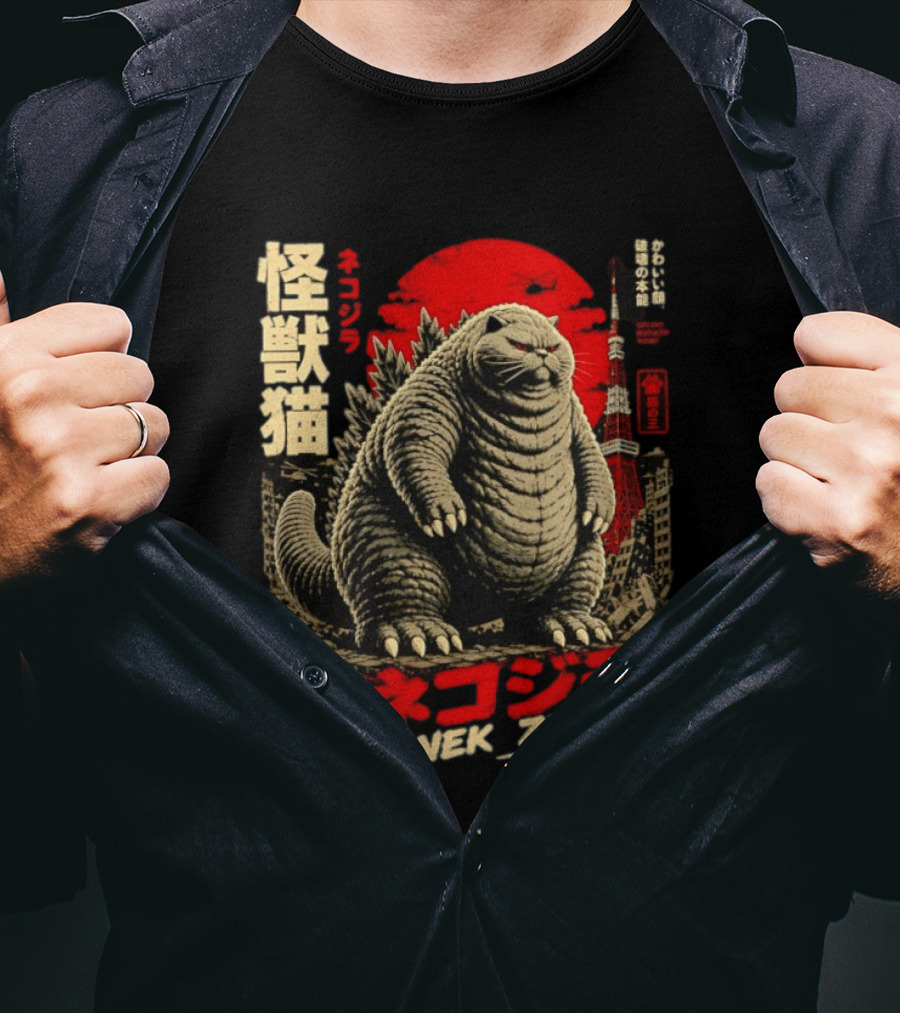 Nekozilla Kaiju Cat Monster Neko Zilla Vintage Japanese T-Shirt