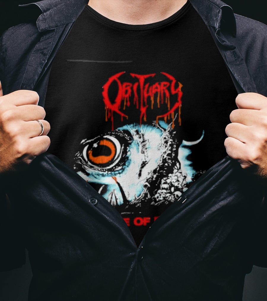 Obituary Cause Of Death Eye Metal Band With Orange Red T-Shirt