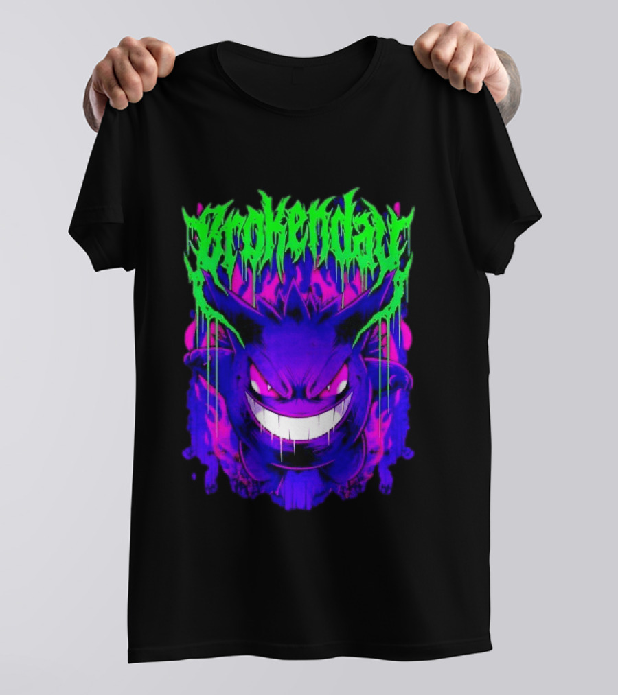 Brokey Day Gengar Pokemon Ghost Type Metal Band T-Shirt