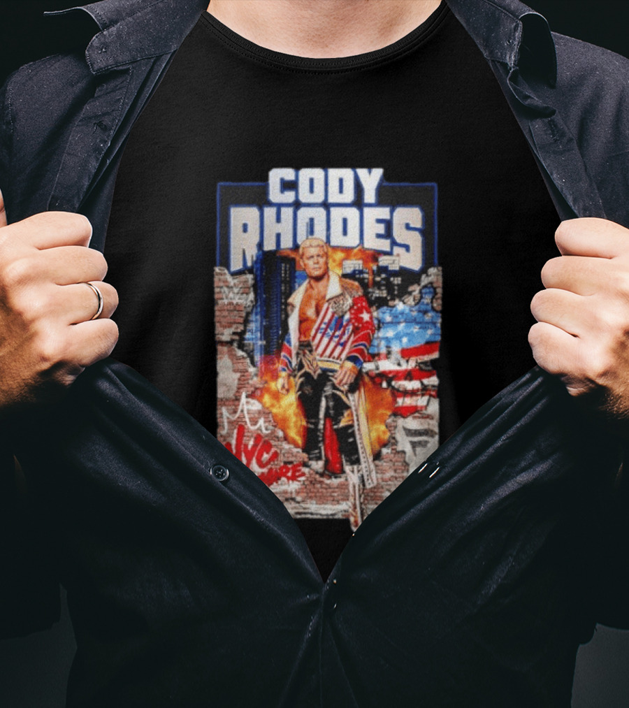 Cody Rhodes NYC Nightmare WWE Wrestling Fireworks Explosion Brick Wall American Flag Jacket T-Shirt