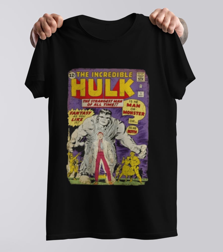 The Incredible Hulk The Strangest Man Of All Time Fantasy Comic Cover Is He Man Or Monster T-Shirt