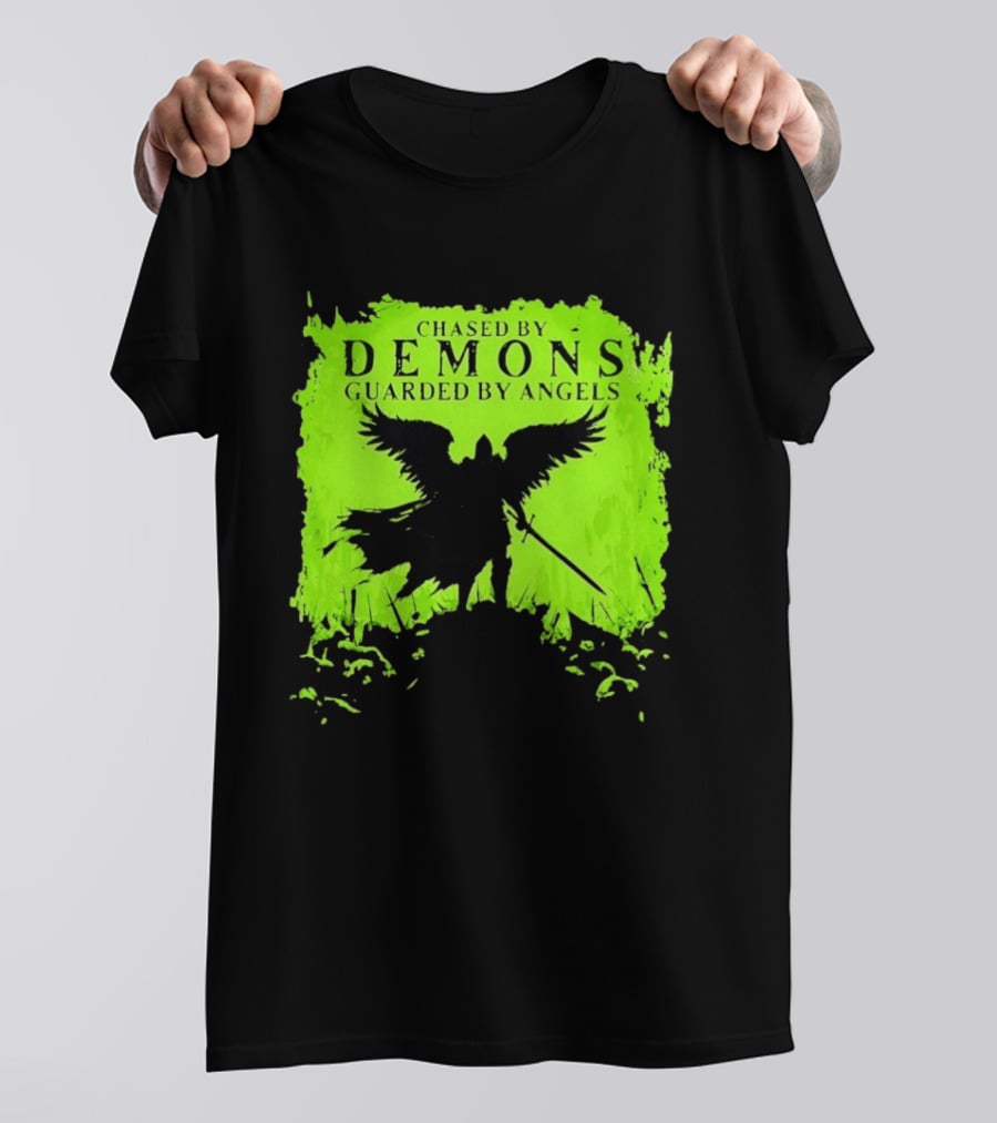Chased By Demons Guarded By Angels Warrior Wings Sword T-Shirt
