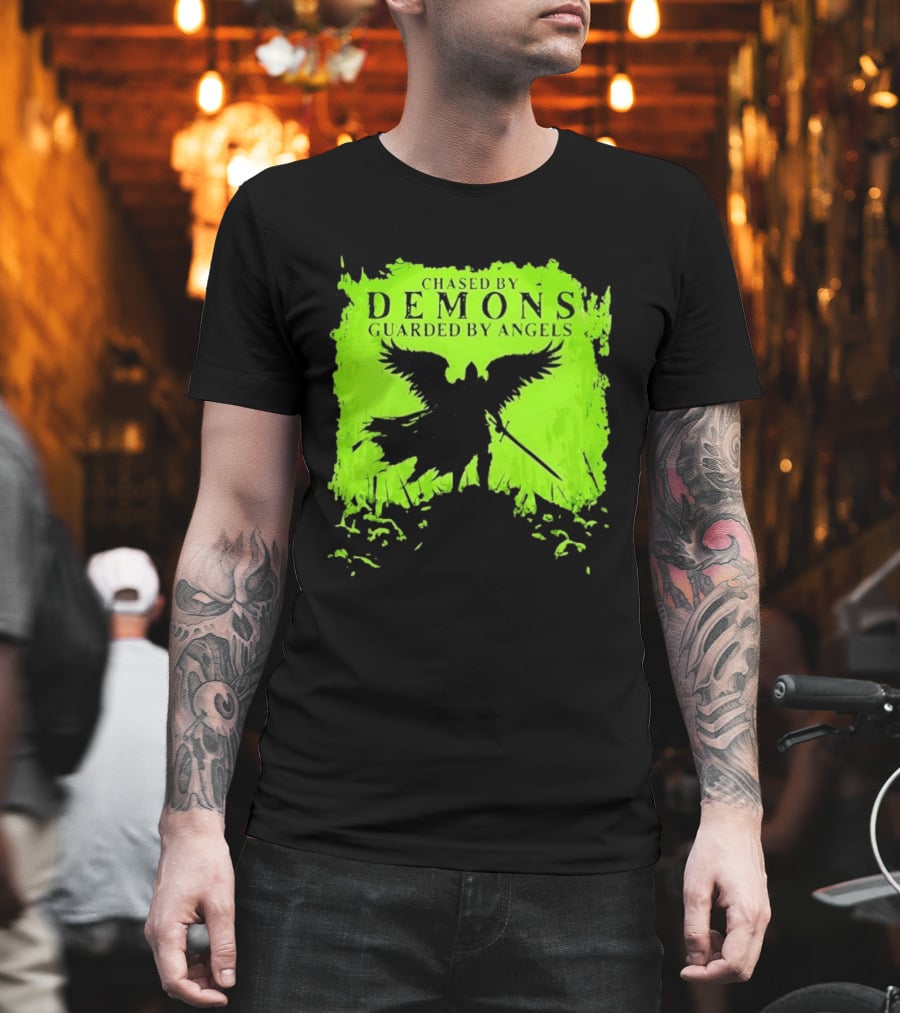 Chased By Demons Guarded By Angels Warrior Wings Sword T-Shirt