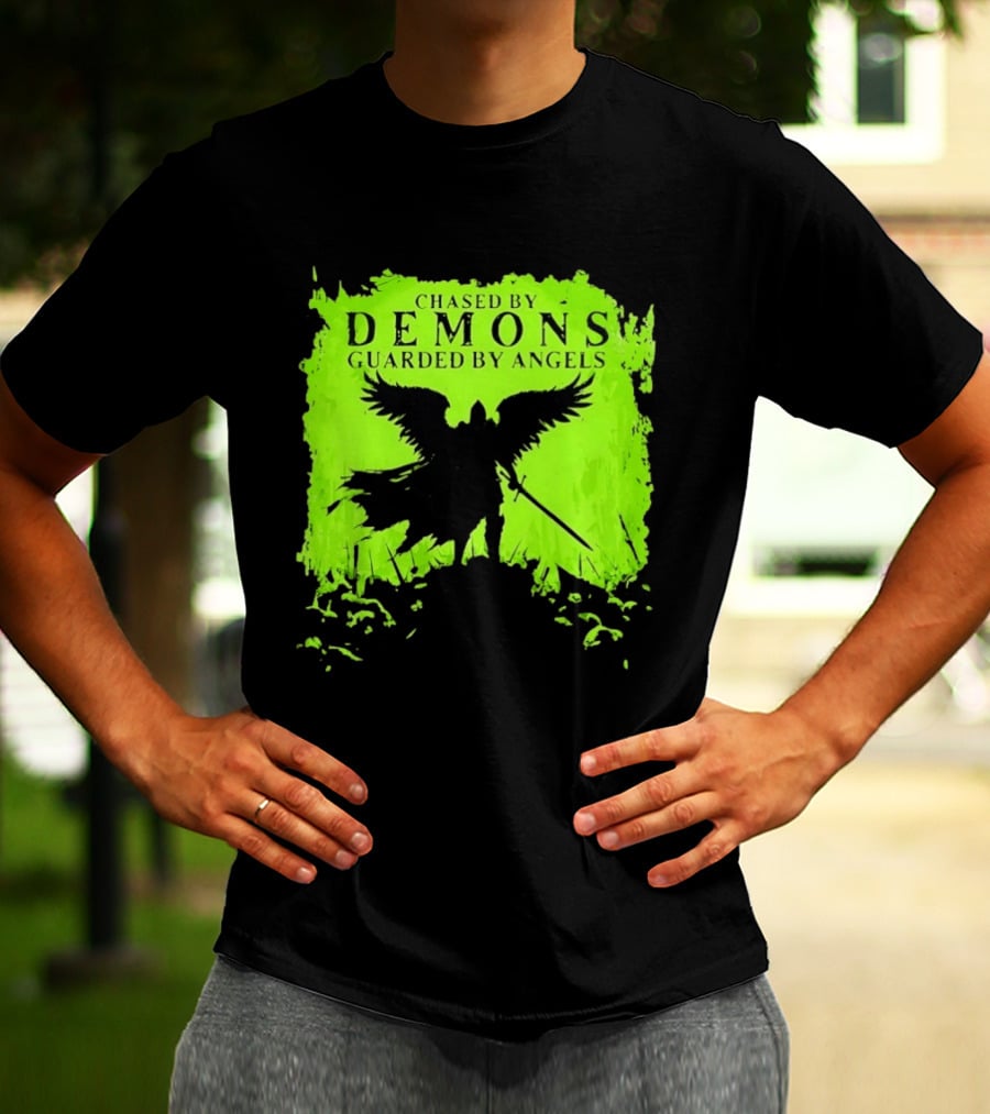Chased By Demons Guarded By Angels Warrior Wings Sword T-Shirt