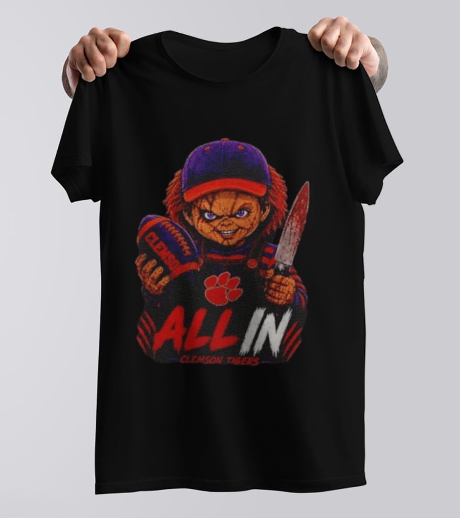 Chucky Clemson Tigers All In College Football Horror Character Fan Gear T-Shirt