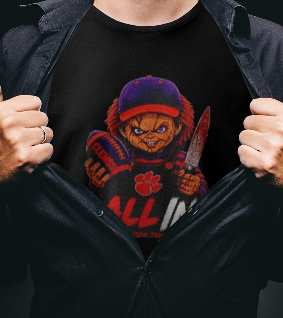 Chucky Clemson Tigers All In College Football Horror Character Fan Gear T-Shirt