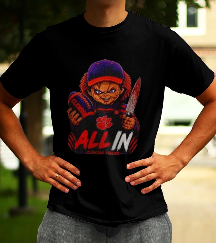Chucky Clemson Tigers All In College Football Horror Character Fan Gear T-Shirt