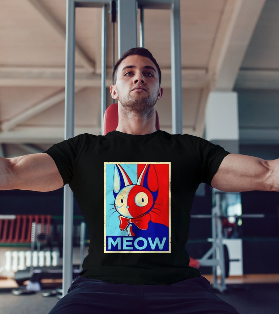 Meow Red Blue Cat Bow Tie T-Shirt