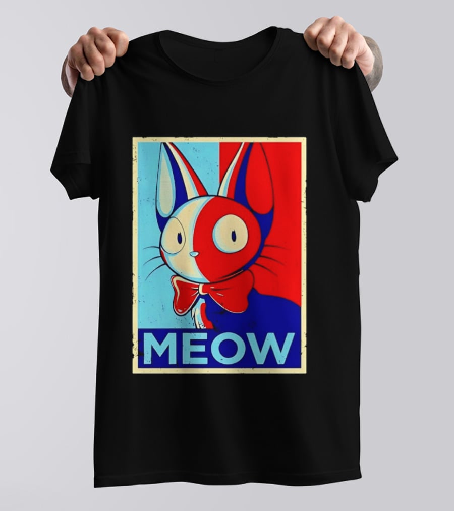 Meow Red Blue Cat Bow Tie T-Shirt
