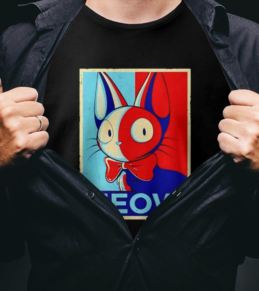 Meow Red Blue Cat Bow Tie T-Shirt